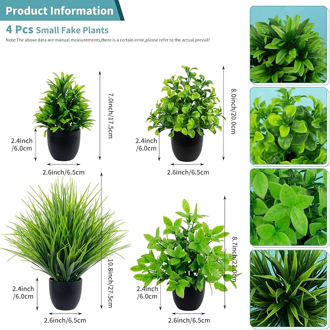 LOYWREE 4 Pack Mini Fake Plants Small Artificial Greenery Potted Plants in - Image 2