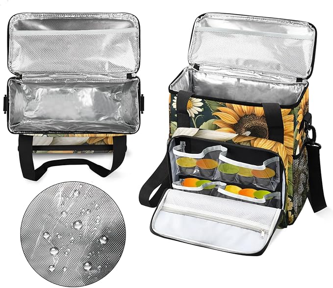 Yellow Sunflower Floral Bee Coffee Maker Carring Bag, Large Insulated Storage - Image 3
