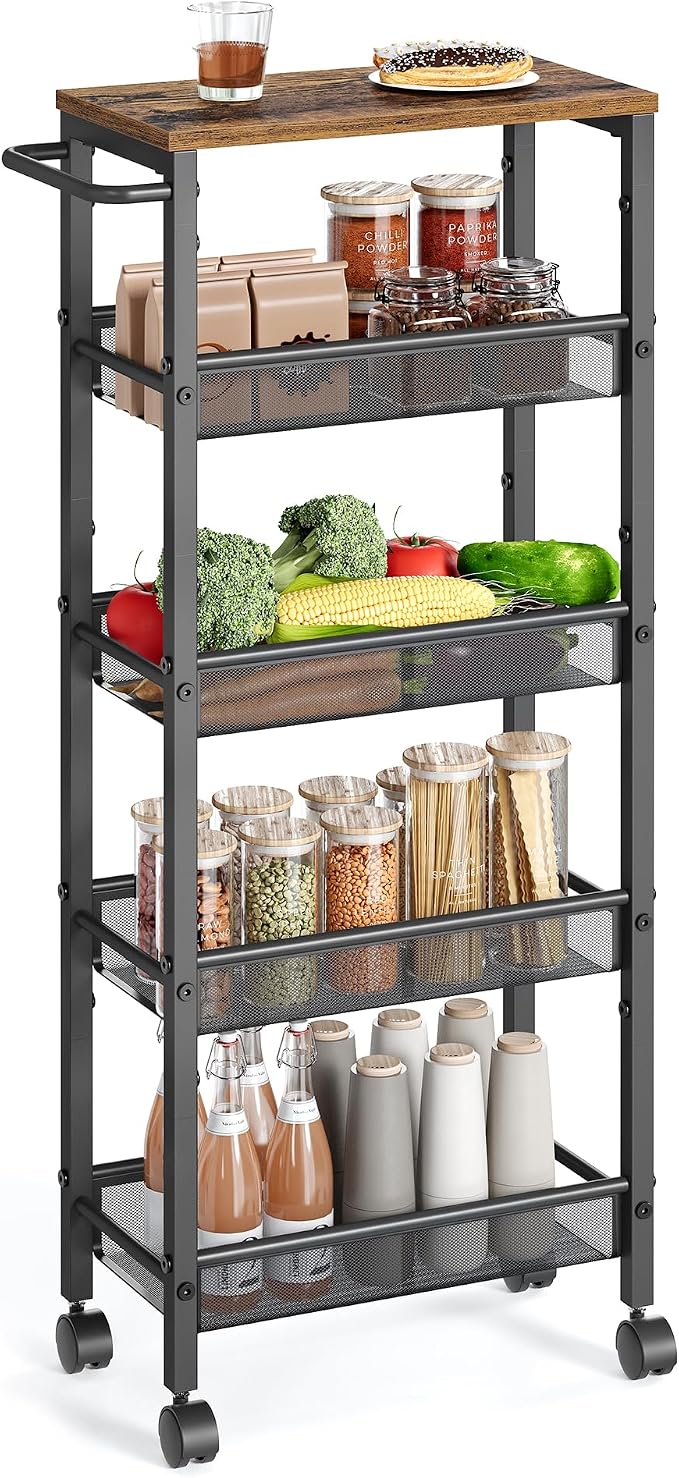 VASAGLE Slim Rolling Cart, 5-Tier Storage Cart, Narrow Cart by Unknown