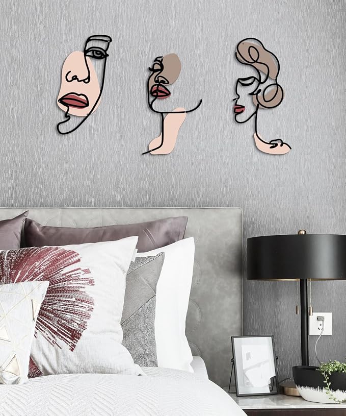 Putuo Decor Abstract Face Metal Wall Art Set of 3, Modern Line Art Wall Decor - Image 6