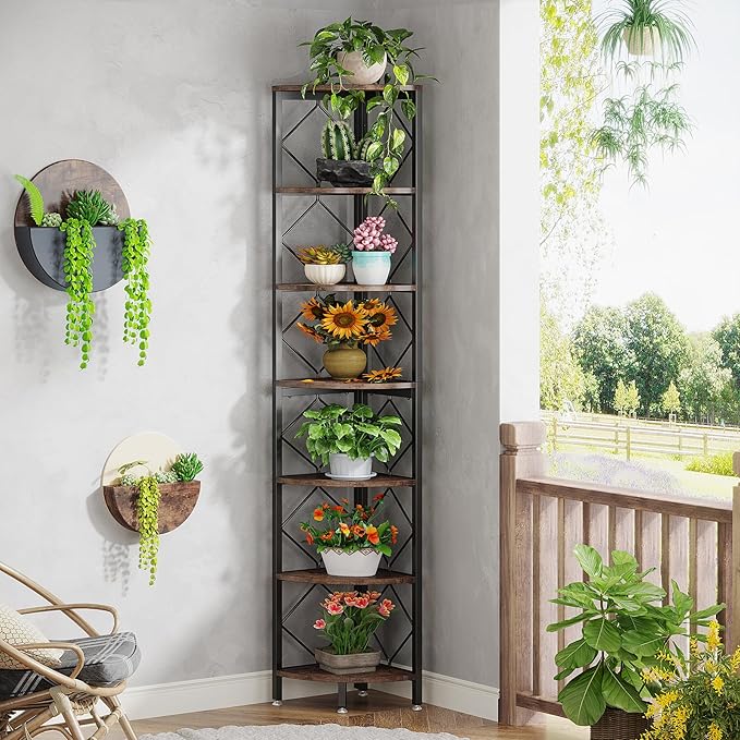 Tribesigns 7-Tier Corner Shelf, 78.7” Extra Tall Corner Bookcase, Industrial - Image 5