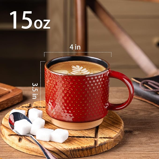 GBhome 15OZ Stackable Coffee Mugs Set of 4, Ceramic Coffee Cups - Image 4