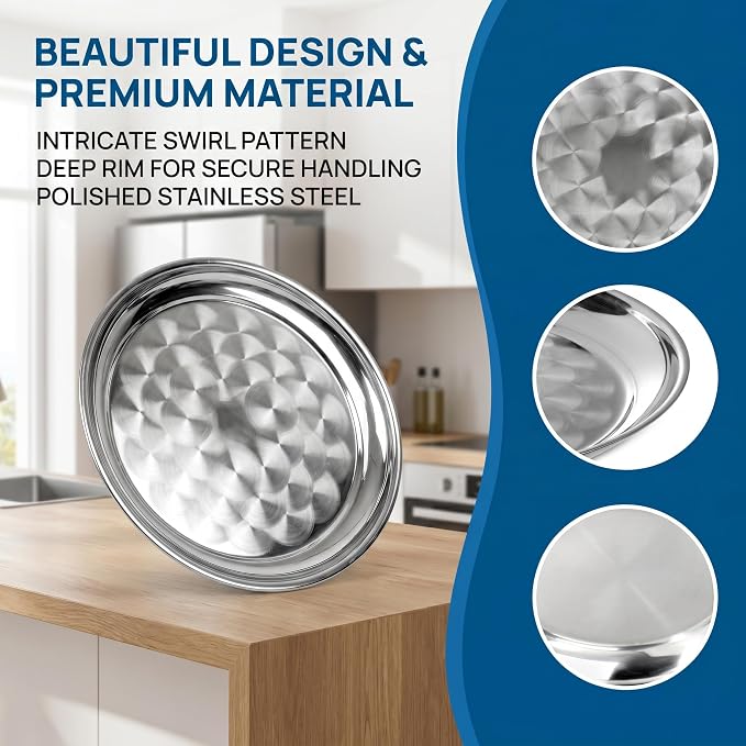 ZEAYEA 6 Pack Stainless Steel Round Tray, 12 Inch Bar Serving Tray - Image 3