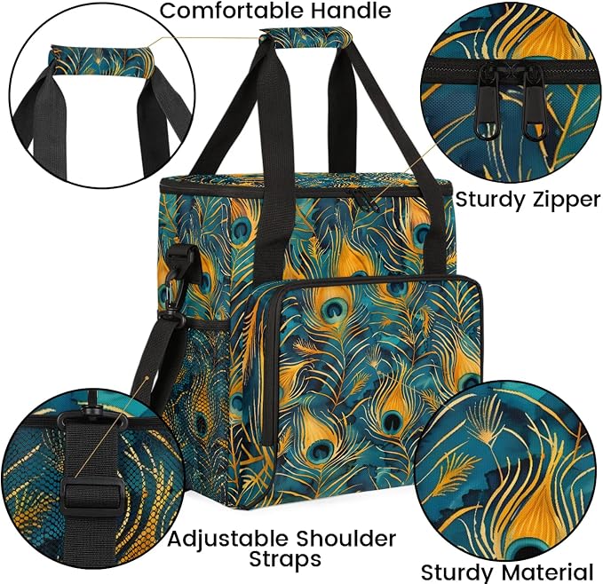 Bohemian Peacock Feather Coffee Maker Carring Bag, Large Insulated Storage - Image 6