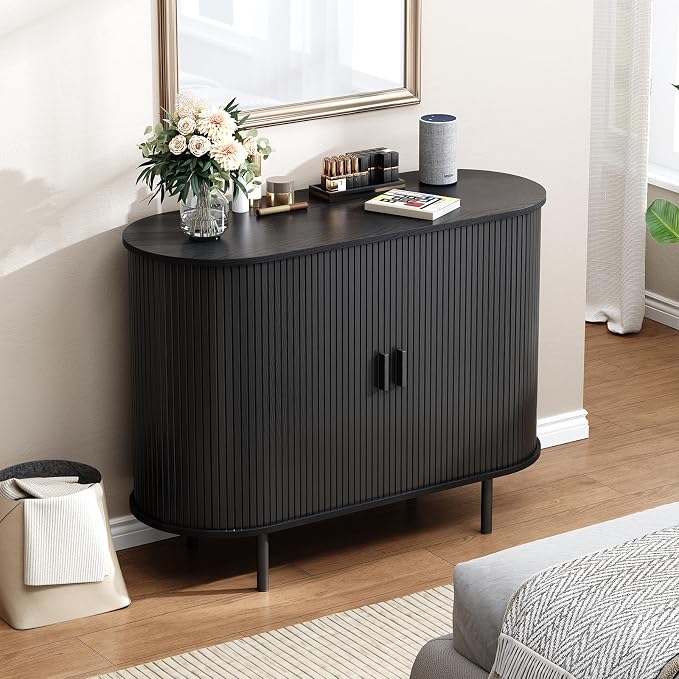 Buffet Cabinet with Storage, Fluted Sideboard Buffet with Sliding Door - Image 7