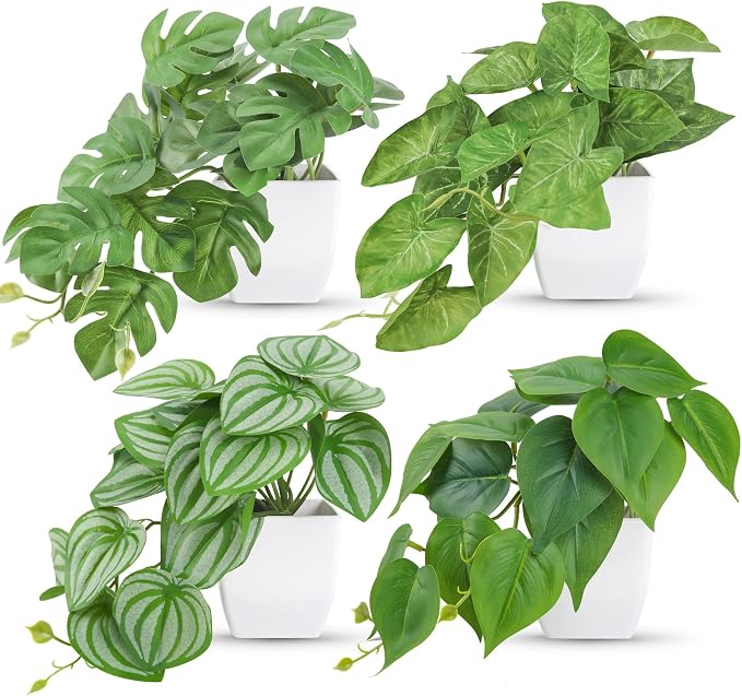 Der Rose 4Pcs Small Fake Plants Artificial Mini Faux Plants by DerRose