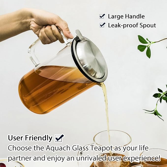 Aquach 51oz Glass Teapot with Infuser, Stovetop Safe Borosilicate Tea Pot | - Image 5