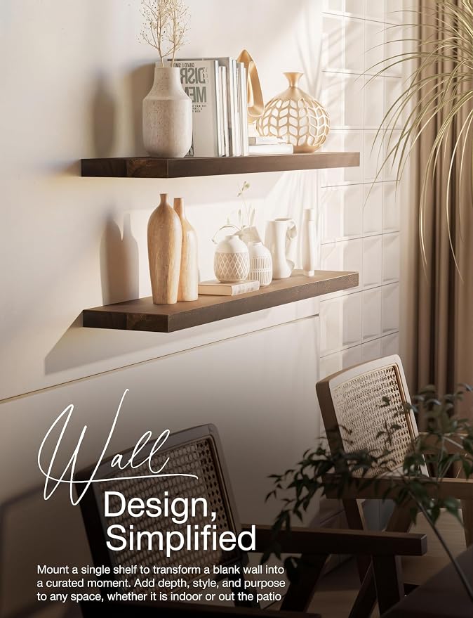 BATODA Set of 2 36" Acacia Floating Shelves - Image 4