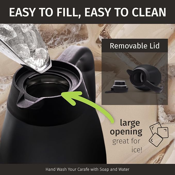 Cresimo 68 Oz Stainless Steel Black Thermal Coffee Carafe/Double Walled Vacuum - Image 4