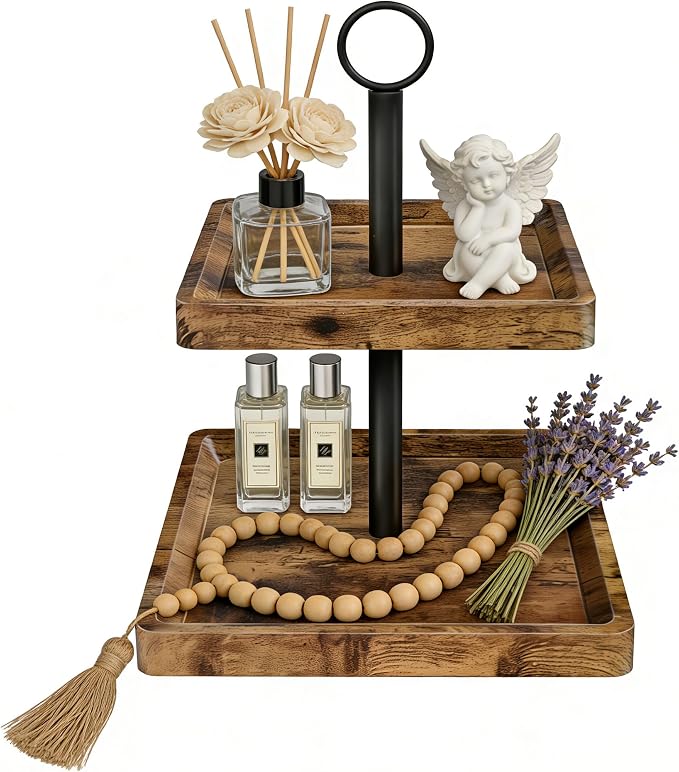 Tiered Tray Stand, Rustic Two Tier Decorative Tray by Unknown