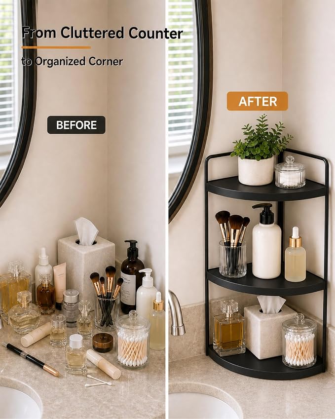 3-Tier Corner Bathroom Counter Organizer, Solid Pine Vanity Shelf, or coffee - Image 4
