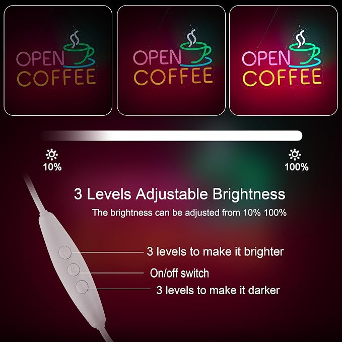 Coffee Open Neon Sign for Coffee Bar Wall Décor Dimmable Business Shop LED Neon - Image 2