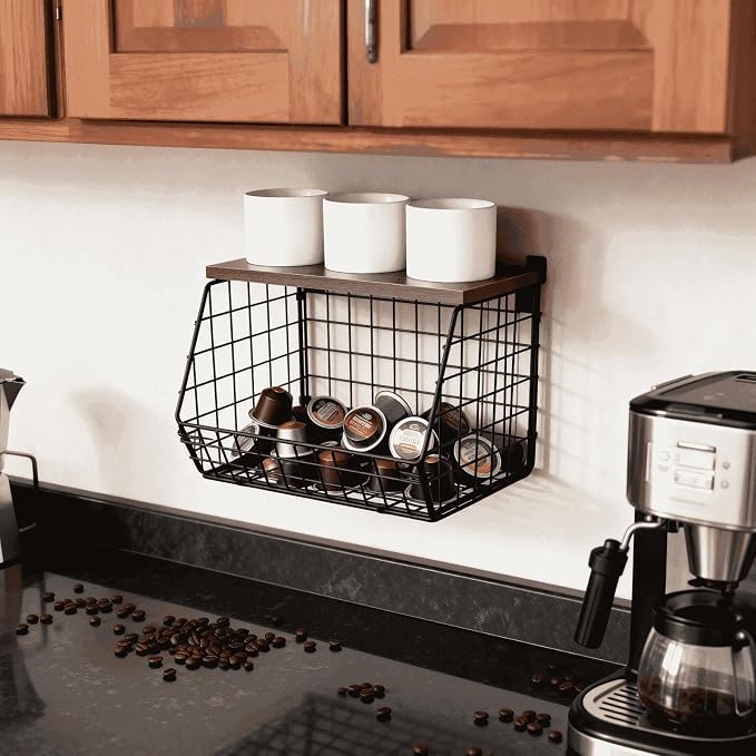 Coffee Bar Organizer with Shelf, Large Capacity Black Wire K Cup and Espresso - Image 5