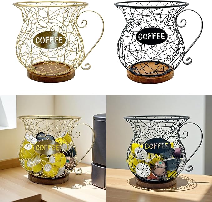 Storage Basket, Iron and Wood Organization Rack, Kitchen Countertop - Image 6