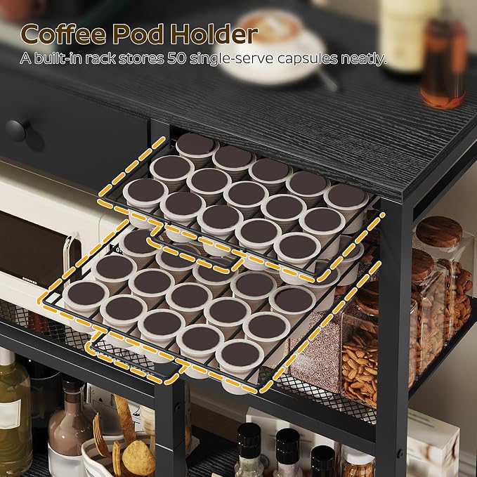 YATINEY Bakers Rack with Storage, 5-Tier Coffee Bar Station with Drawer - Image 4