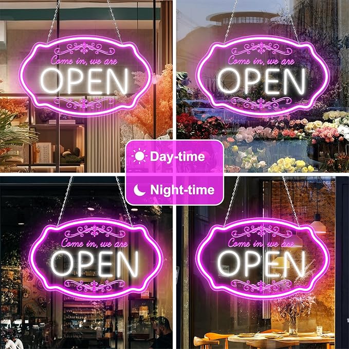 LED Neon Open Sign for Business, 16.5x10'' Come in We’re Open Sign, Wall Decor - Image 7