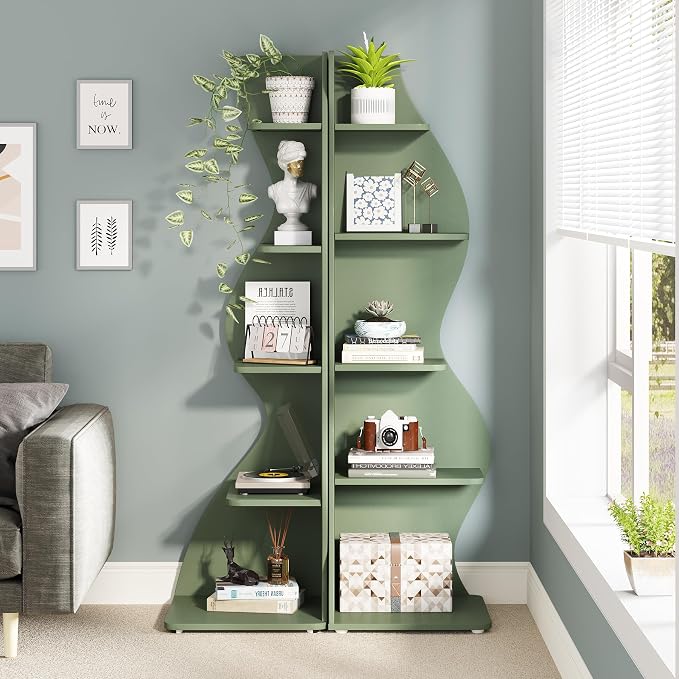 Tribesigns Corner Shelf, Modern 5-Tier Wall Corner Bookshelf, Stylish Corner - Image 4