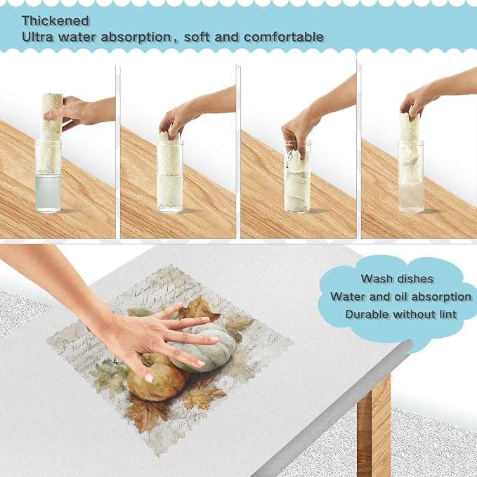 Kitchen Towels Fall Pumpkin Autumn Leaves Thanksgiving Dish Towels Multipurpose - Image 4
