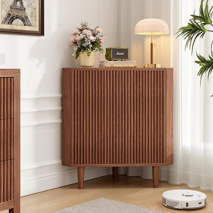 Fluted Floor Corner Kitchen Cabinet by Vudanfe