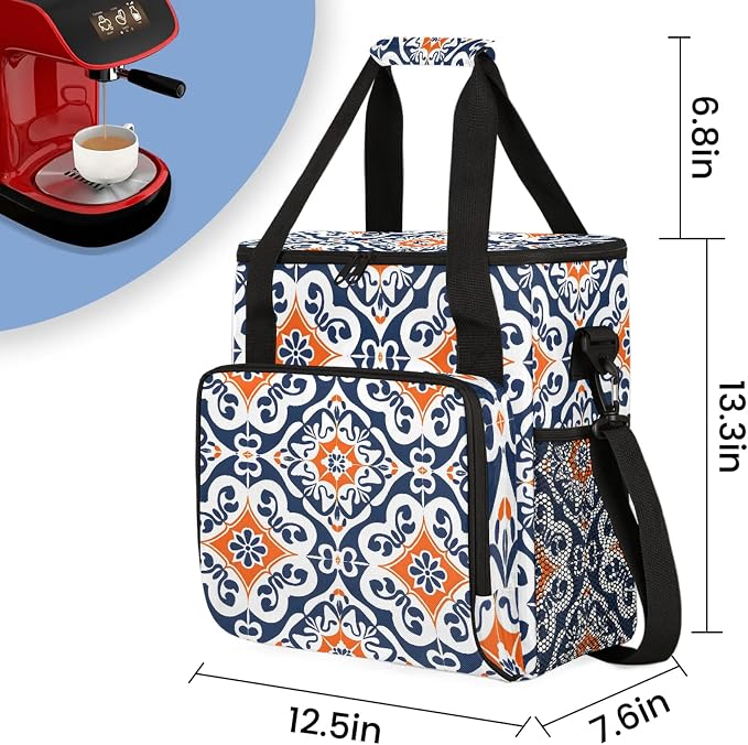 Boho Mexican Tile Coffee Maker Carring Bag, Large Insulated Storage Organizer - Image 2