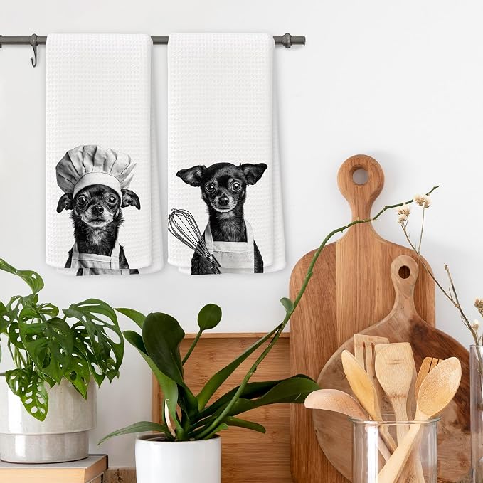 Funny Chef Chihuahua Kitchen Towels Set of 2, Chihuahua Gifts - Image 2