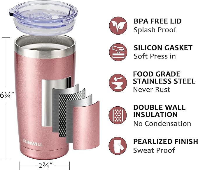 SUNWILL Travel Coffee Tumbler 20 oz, Insulated Mug - Image 2