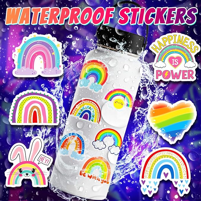 Cute Rainbow Stickers 100P Pack, Colorful Waterproof Vinyl Decals - Image 7