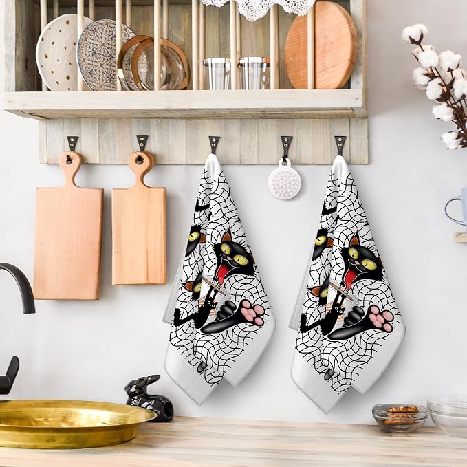 Coffee Cute Cat Kitchen Dish Towels Set of 2 Funny Hand Towels Soft Absorbent - Image 5