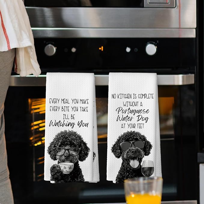 Portuguese Water Dog Kitchen Towels Set of 2, Dog Kitchen Accessories, Bar Decor - Image 2