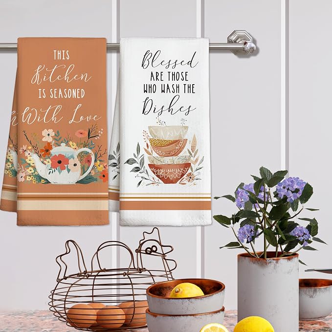 Brown Funny Kitchen Towels Decorative Set, Flower Hand Dish Cloths, Absorbent - Image 5