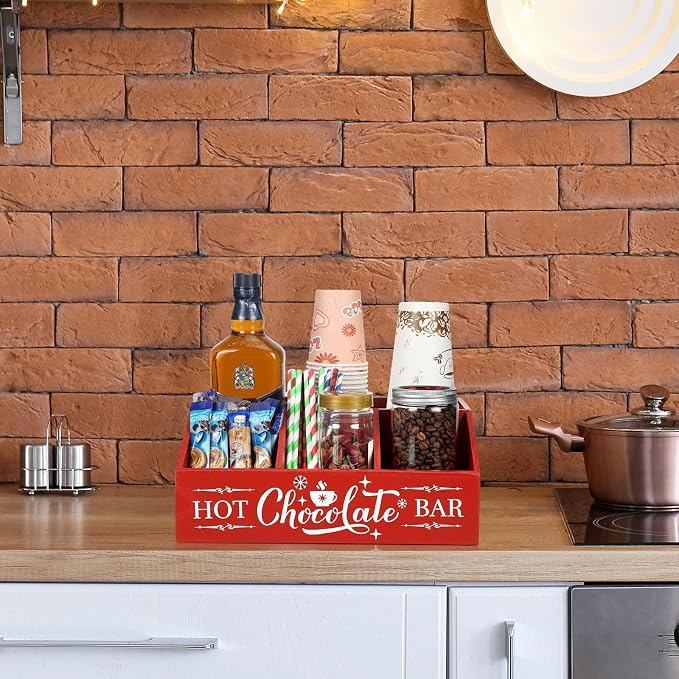 Barydat Christmas Hot Cocoa Bar Wood Coffee Station Organizer Countertop - Image 6
