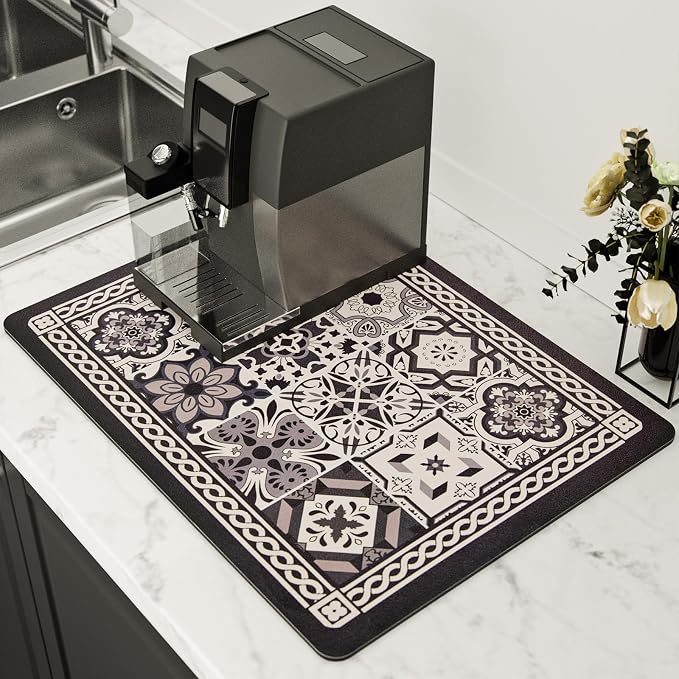 Coffee Mat, Boho Style Dish Drying Mat, Fast Water Absorption, Hide Stains by Lilithmanor