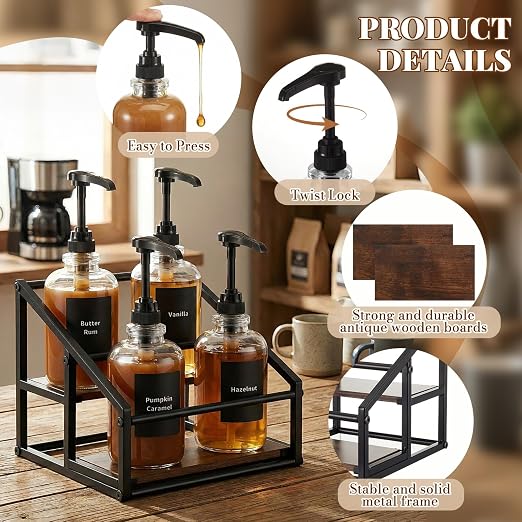 Coffee Bar Accessories, 4 Pack 16.9oz/500ml Coffee Syrup Dispenser - Image 3