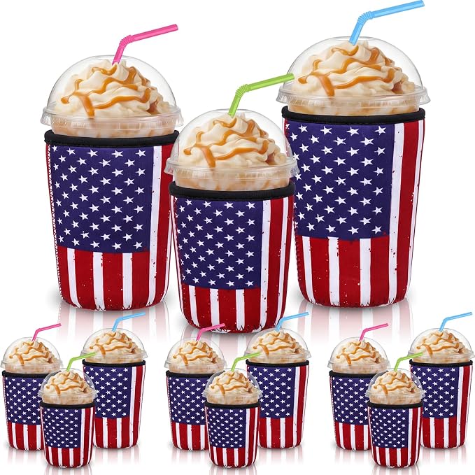 CHENGU 12 Pack 4th of July Reusable Iced Coffee Sleeves Bulk 250th Anniversary by CHENGU