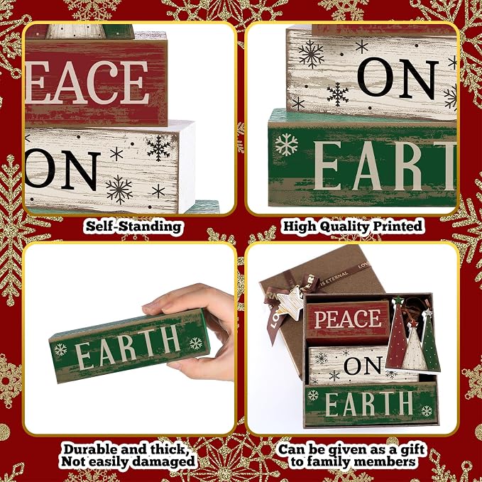 Lineshading 4 Pcs Christmas Table Decoration Wooden Christmas Tree Sign Winter - Image 5