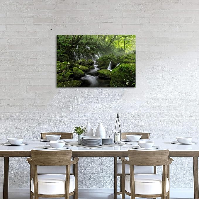 Foggy Forest Canvas Wall Art for Living Room Green Trees Scenery Painting - Image 2