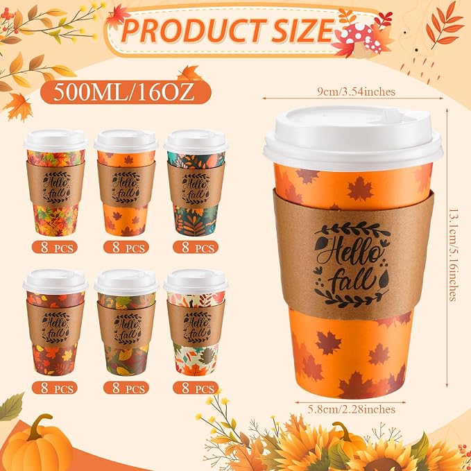 48 Set Thanksgiving Fall Disposable Coffee Cups - Image 2