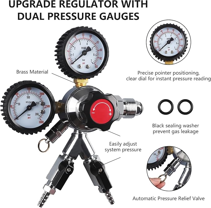 Dual-Gauge Nitrogen Regulator CGA-580 Nitro Regulator Heavy Duty Beer Cold Brew - Image 2