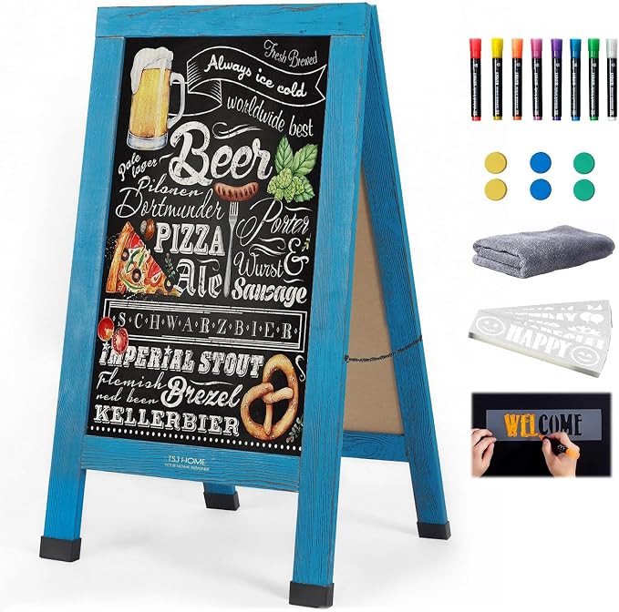 Wood Magnetic A-Frame Chalkboard Signs, Double-Sided Sidewalk Blackboard by TSJHOME