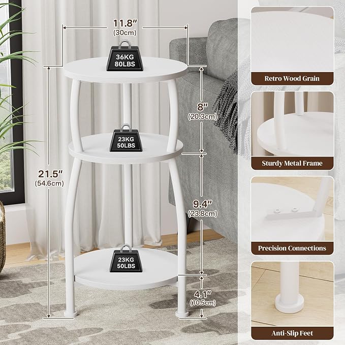 Small Round Side Table, 3-Tier End Table - Image 3