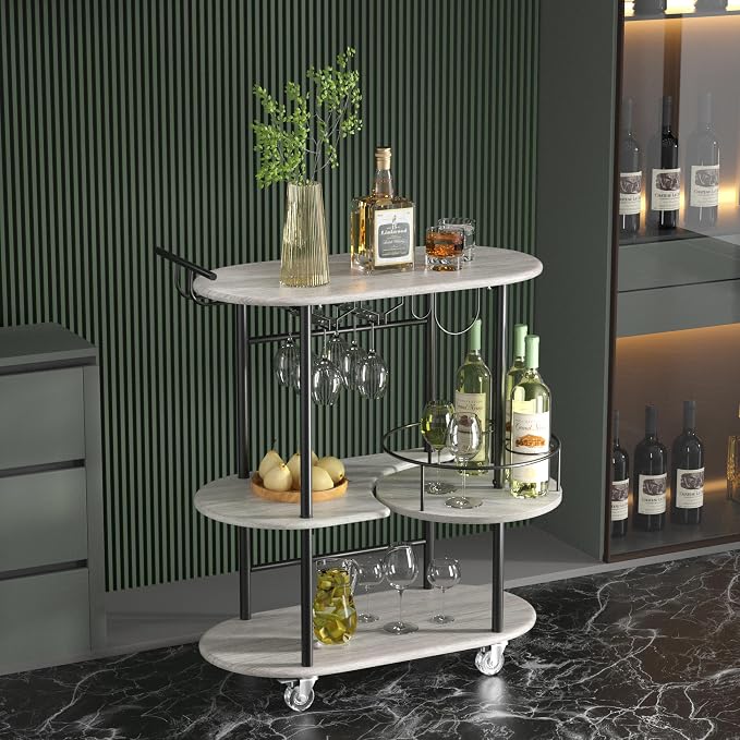 Light Gray Bar Carts with 4-Tier Storage Shelves, Mobile Bar Serving Cart with - Image 2