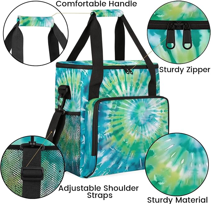Tie Dye Blue Green Coffee Maker Carring Bag, Large Insulated Storage Organizer - Image 6