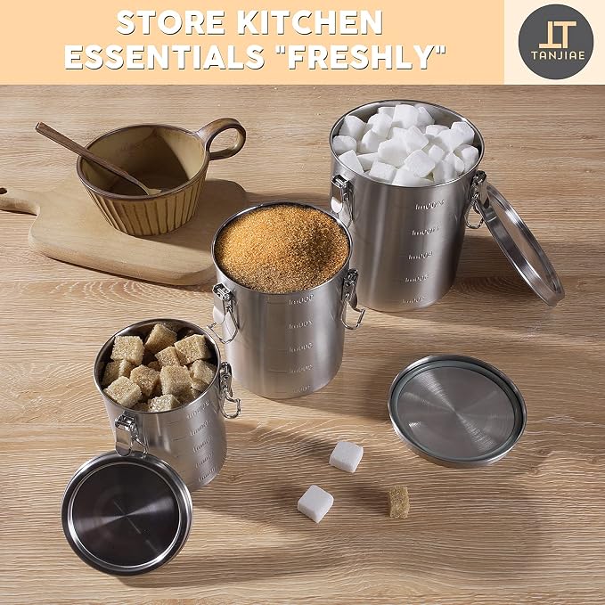 Tanjiae Stainless Steel Coffee Canister | 100% Airtight Metal Food Storage - Image 4