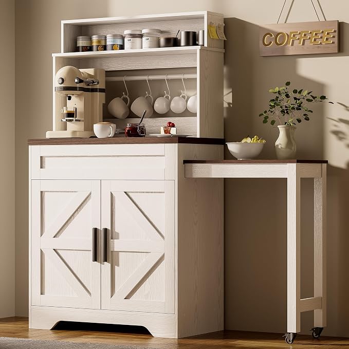 LIKIMIO 57" Farmhouse Coffee Bar Cabinet by LIKIMIO