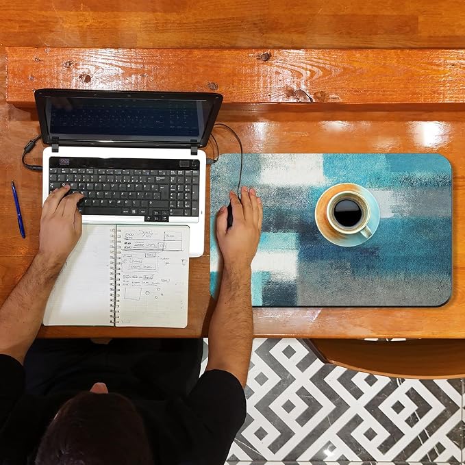 Arttown Coffee Mat for Countertops, Teal White Grey Abstract Modern Dish Drying - Image 7