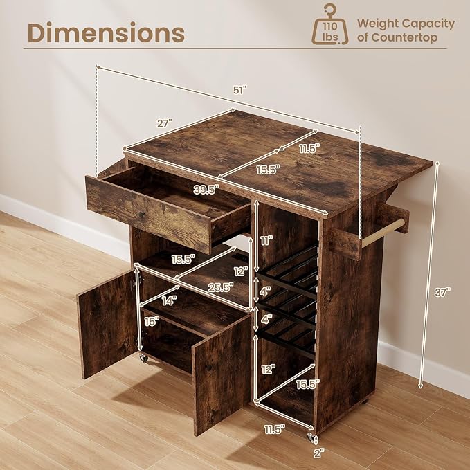 Giantex Rolling Kitchen Island Cart - Image 5