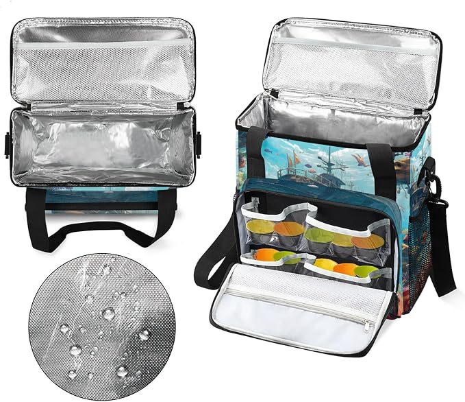 Nautical Ocean Ship Coffee Maker Carring Bag, Large Insulated Storage Organizer - Image 3