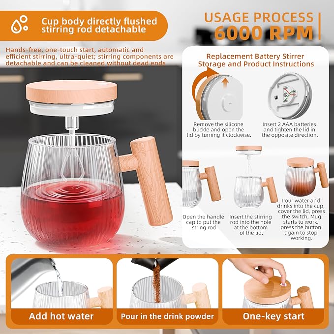 Mihoho Electric Self Stirring Coffee Mug 2Pcs Set, 400ml Mixing Mug, High Speed - Image 5