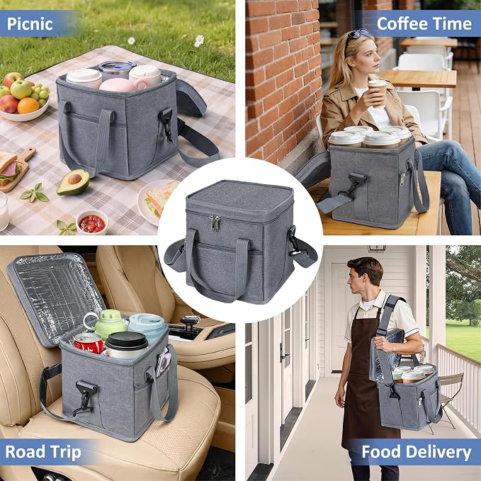 Reusable Drink Carrier with Handle, Tip-Resistant 4 Cup Insulated Bag, - Image 8