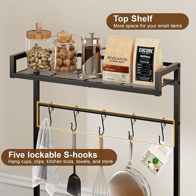 Mini Fridge Stand with Storage Shelves, Kitchen Bakers Rack, Coffee Bar - Image 7